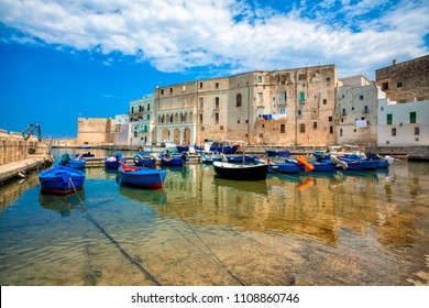 Old port of Monopoli province of Bari, region of Apulia, southern Italy. Boats in the marina of Monopoli. - Shutterstock ID 1108860746