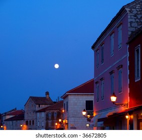 Old Port At Night, Stari Grad, Island Hvar, Croatia