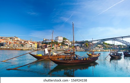 old Porto and traditional boats with wine barrels, Portugal 