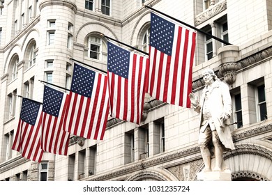 Old Post Office building with Benjamin Franklin Statue, Washington DC, United States