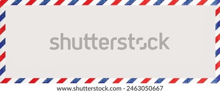 Old post striped envelope, background with copy space. White mail letter with stripped vintage pattern. Empty blank.