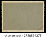 Old postcard texture with with figured edges. Retro vignette photo frame texture isolated.