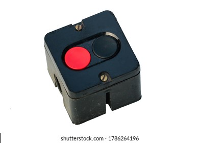 Old Power Switch With Red And Black Buttons, Isolated On White Background