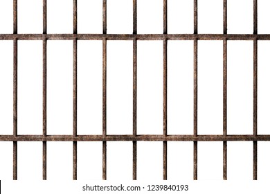 Old prison rusted metal bars cell lock with dark and bright in the jail 