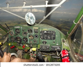 Old Private Plane PZL 104 WILGA 35A Cockpit IN FLIGHT (April 2019, Over Lithuania) 