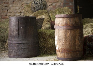 Old Private Wine Cellar With Wooden Barrel