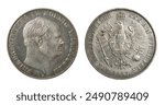 old prussian thaler coin depicting friedrich wilhelm 4. 1857 coin. isolated on white background