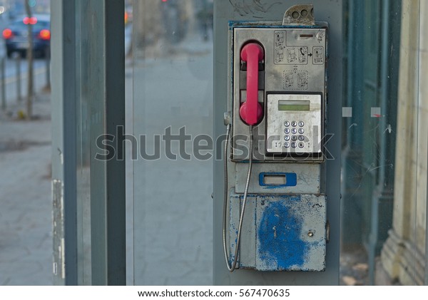 Old Public Telephone Pink Receiver Cabin Stock Photo Edit Now