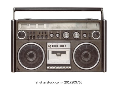 Old Radio AM FM Front Face Cassette Tape Player Isolated On White Background With Clipping Path.