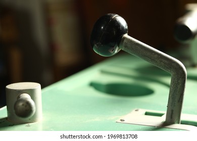 Old railroad simulator control panel scene represent practice and training concept relate idea.