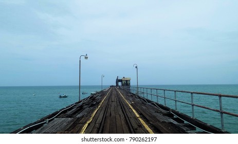 Old Railroad Tracks On A Pier. Panama