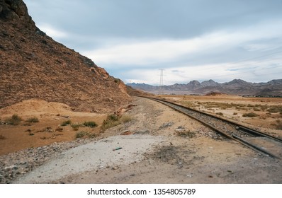 Old railroad in Wadi Rum desert. Jordan. Travel concept photography 