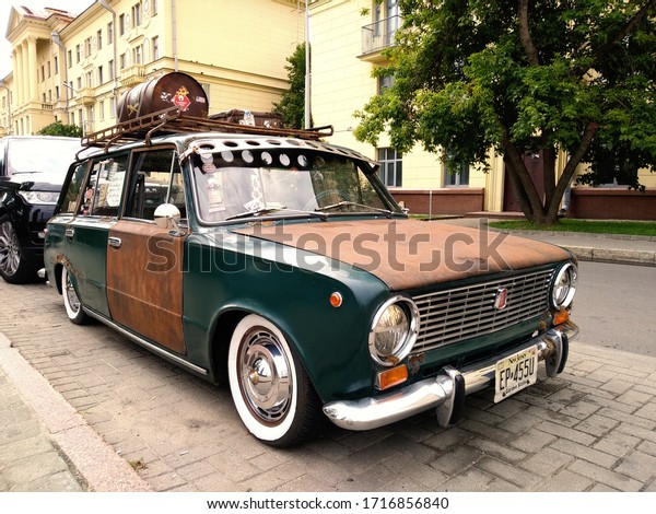 Old rarity car Lada on the street in Minsk,\
Belarus, on July 30, 2019.