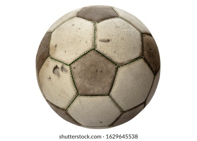 Old Real Leather Soccerball Isolated On White Background.