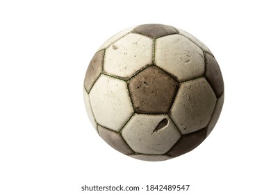 Old Real Leather Soccerball Isolated On White Background.