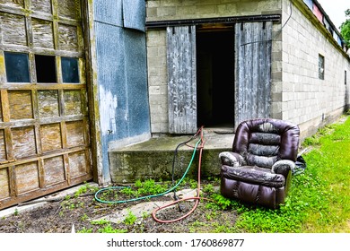 An Old Recliner Rests Outside The Back Of The Kingston Creamery, Kingston, Minnesota. Taken 6/21/20.