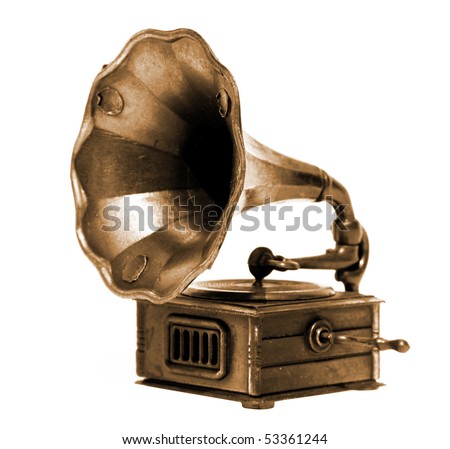 Old record player over white background. Retro image