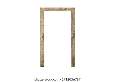 Old rectangular concrete door frame is isolated.