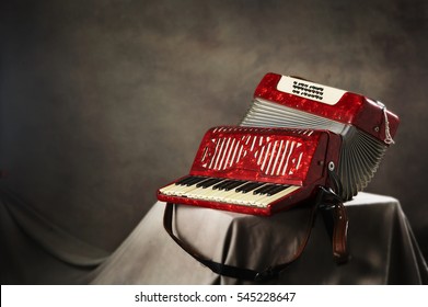 Old Red Accordion Isolated