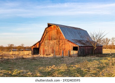 Old Red Barn On A Farm In Arkansas