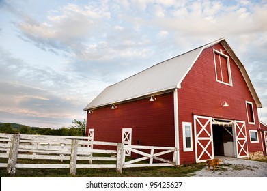 Old Red Barn On A Farm