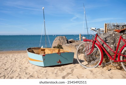 Old red bike on the beaches of the island of noirmoutier in Vendée, France. - Powered by Shutterstock