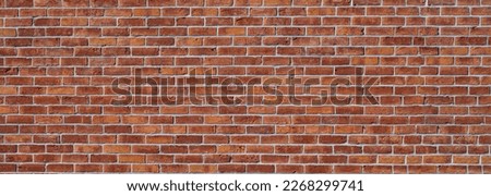 Old red brick wall background, wide panorama. Masonry wall, stonework