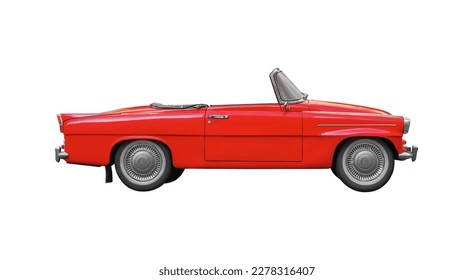 Old red convertible car isolated on white background.