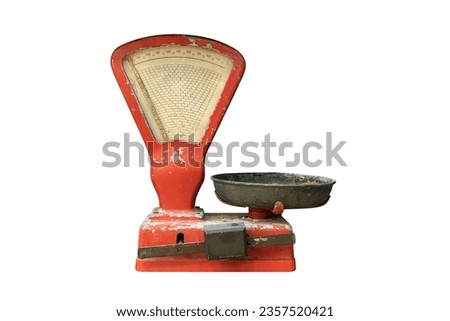 old red food store scales isolated on white background
