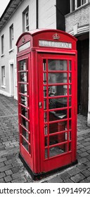 Old Red phone box in wales uk, countryside.