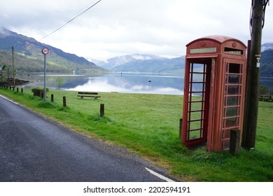 Old red phonebooth, rural, Scotland 