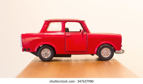 Old Red Toy Car, Isolated, Selective Focus