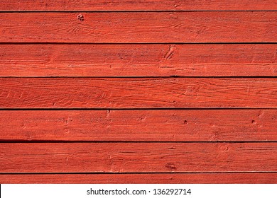 Old, Red Vintage Horizontal Wood Panels From Barn Used As Background