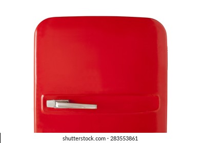 Old Red Vintage Refrigerator Isolated On White Background