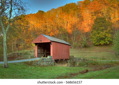 Old Red or Walkersville Covered Bridge with Fall leaves 