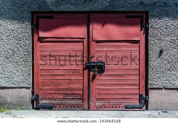 Old Red Wooden Garage Door Peeling Stock Photo Edit Now 143464168