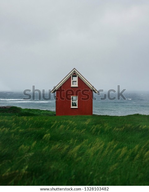 Old Red Wooden House On Cliff Stock Photo Edit Now 1328103482