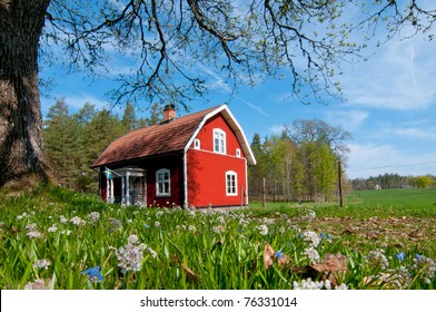 Old Red Wooden House In Sweden