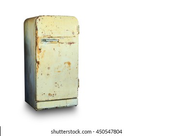 Old Refrigerator Isolated On White Background And  Space For Text