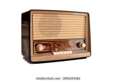Old retro analog radio vintage, solated white background - Shutterstock ID 2096341462