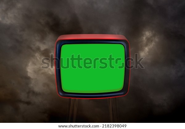 old retro analog TV with green blank screen,\
1970-1980, concept of obsolescence, modernization or technological\
revolution, stylish mockup, template for video, background for\
designer with copy space