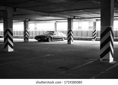 Old Retro Car Abandoned In A Parking Lot Parking