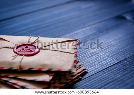 Similar – Image, Stock Photo Old paper envelopes over wood texture