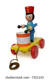 Old Retro Toy On Wheels (drummer), Over White