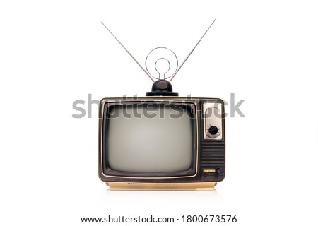 Old retro TV receiver set with antenna isolated on white background