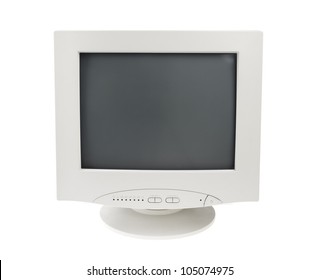 Old Retro Vintage Crt Cathode Monitor Display For Computer Pc Isolated On White Background