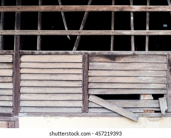 Old Retro Vintage House, Broken Wood Wall, No Window Design Construction 