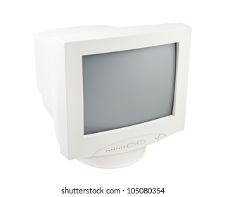 Old Retro Vintage Pc Crt Cathode Monitor Display Isolated On White Background