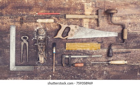 Old Retro Wood Working Tools Background Header