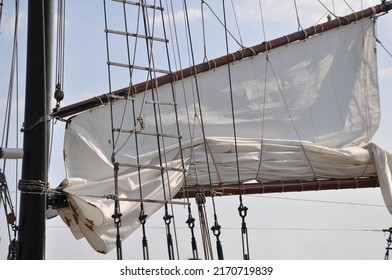 Old Rig Square Main Sail On A Schooner